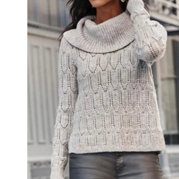 White House Black Market Womens Cowl Neck Sweater Shimmer Biscotti Lunar XL New - Picture 5 of 8